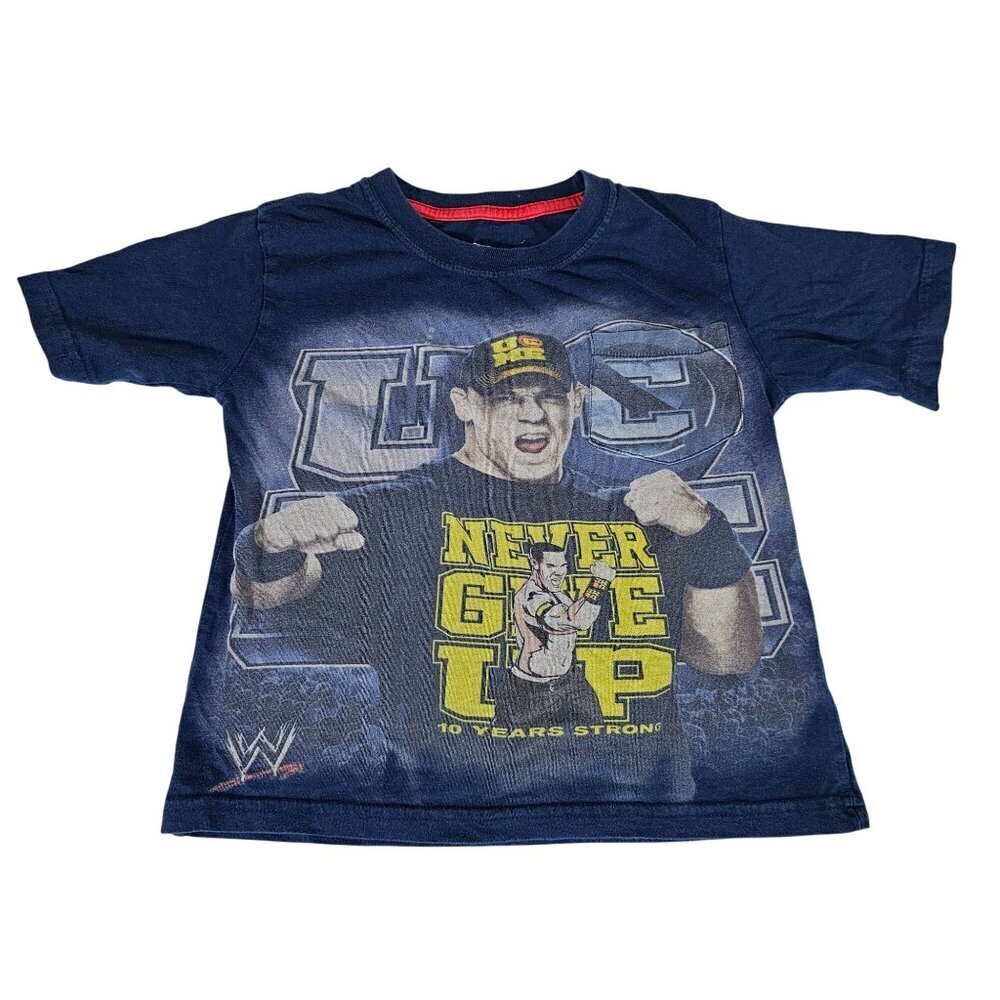 John Cena WWE Never Give Up Kids T-Shirt Size 4 Blue Official Licensed Product